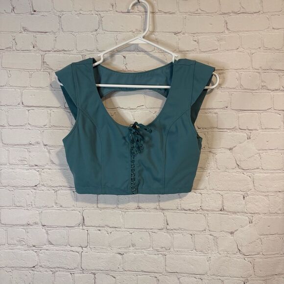 FP Movement Blue Tie Front Crop Top with Cut Out - Picture 1 of 5
